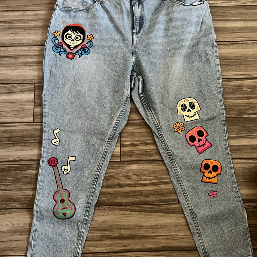 Disney Women's Straight Leg Jeans with Colorful Patches